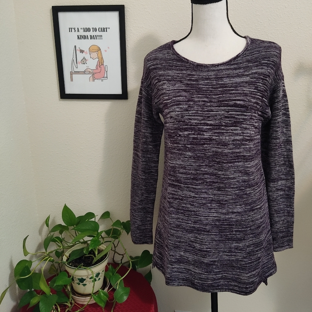 Ellen Tracy Size Medium Marled Knit Purple Tunic Pull Over Sweater